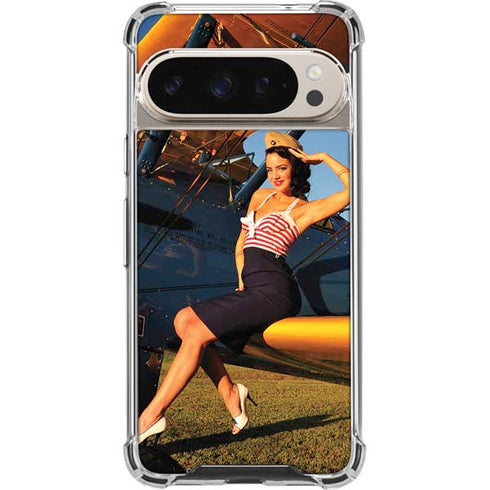1940s Pin-Up On Stearman Biplane Pixel 9/9 Pro Clear Case